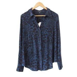 Universal Standard Full Placket Liquid Jersey Elbe Shirt XS Blue Black Stretch